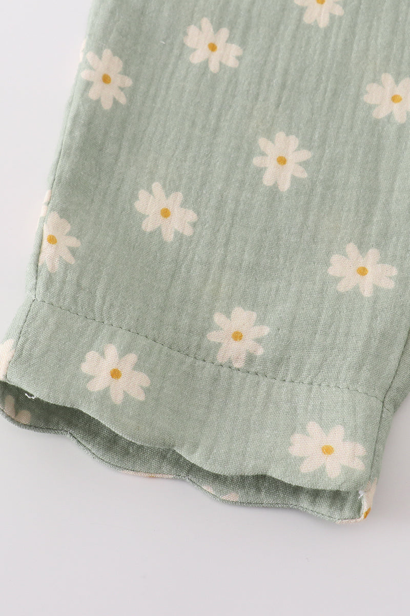 Premium Sage muslin daisy girl set