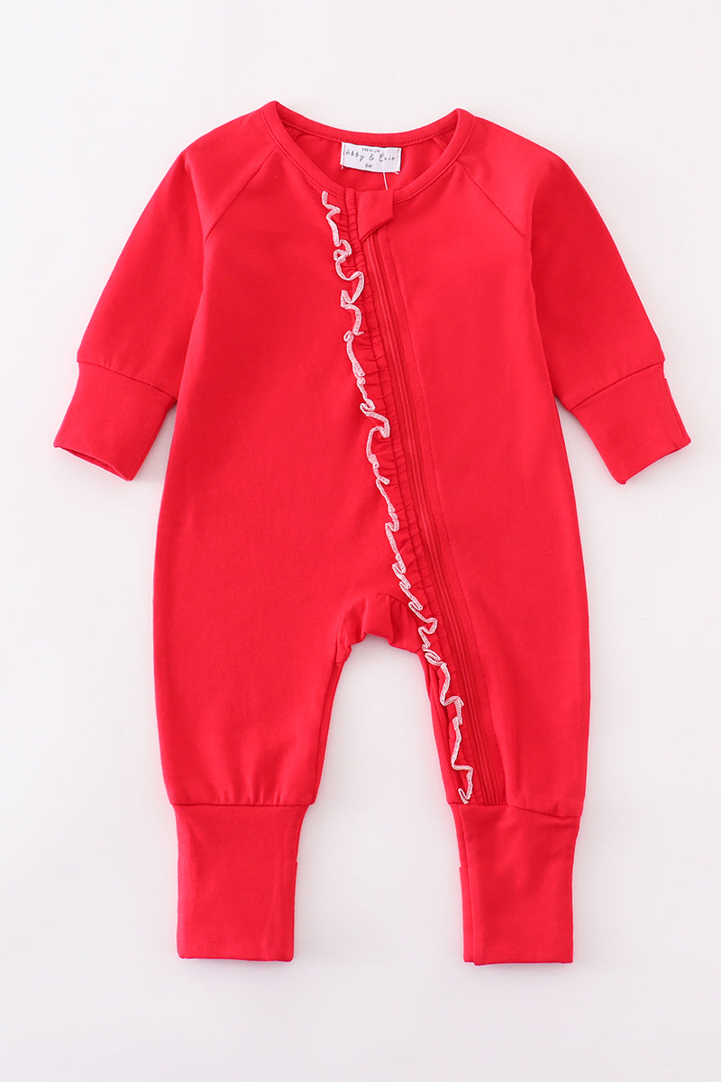 Premium Red ruffle zip girl pajama romper