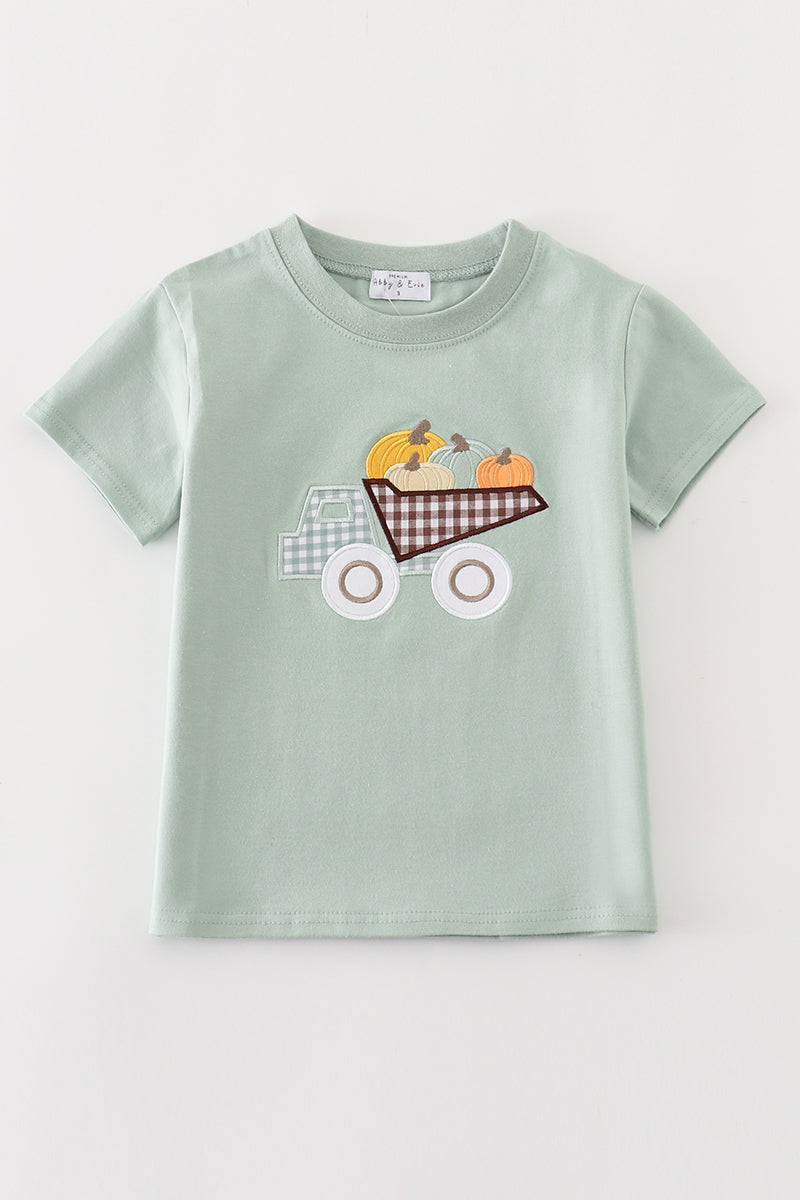 Sage truck pumpkin embroidery boy top