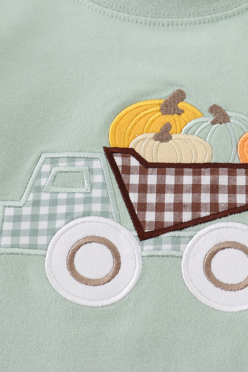 Sage truck pumpkin embroidery boy top