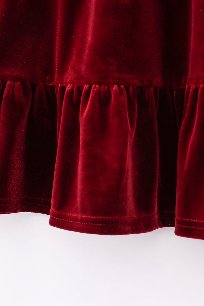 Premium Maroon velvet tiered ruffle dress