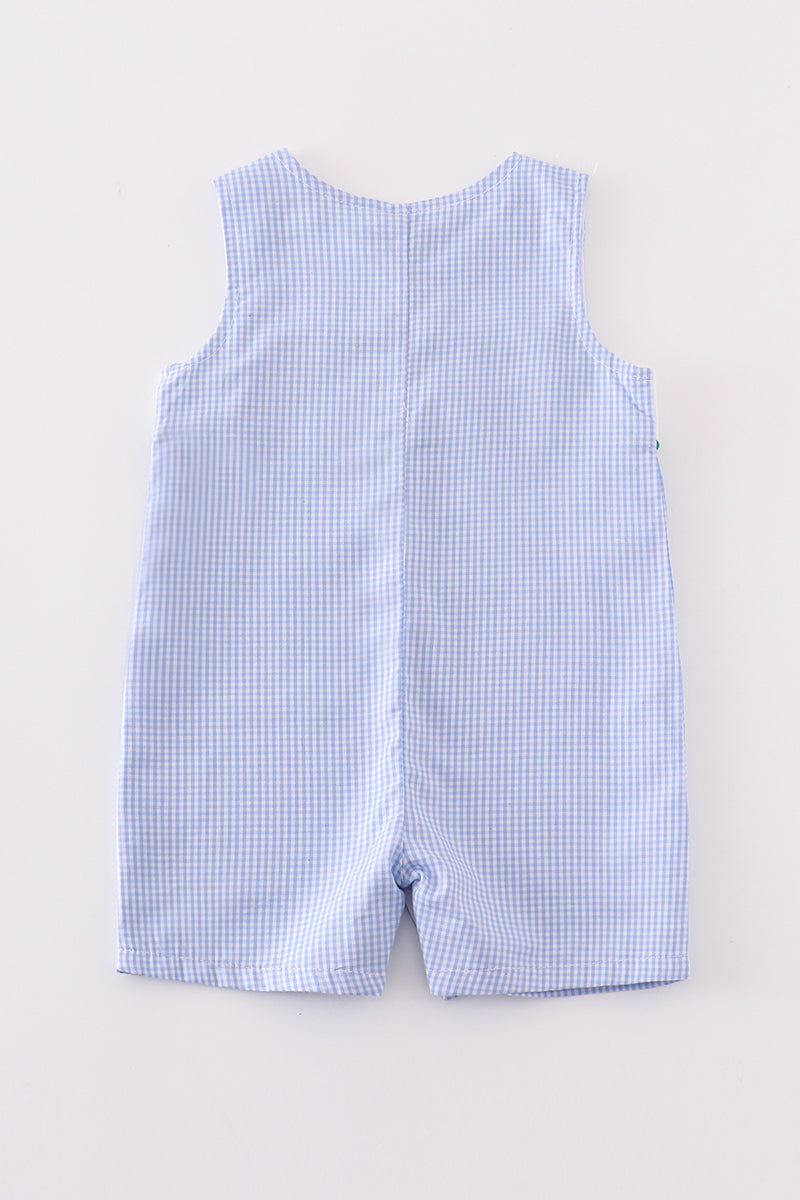 Premium Blue duck embroidery boy gingham jonjon