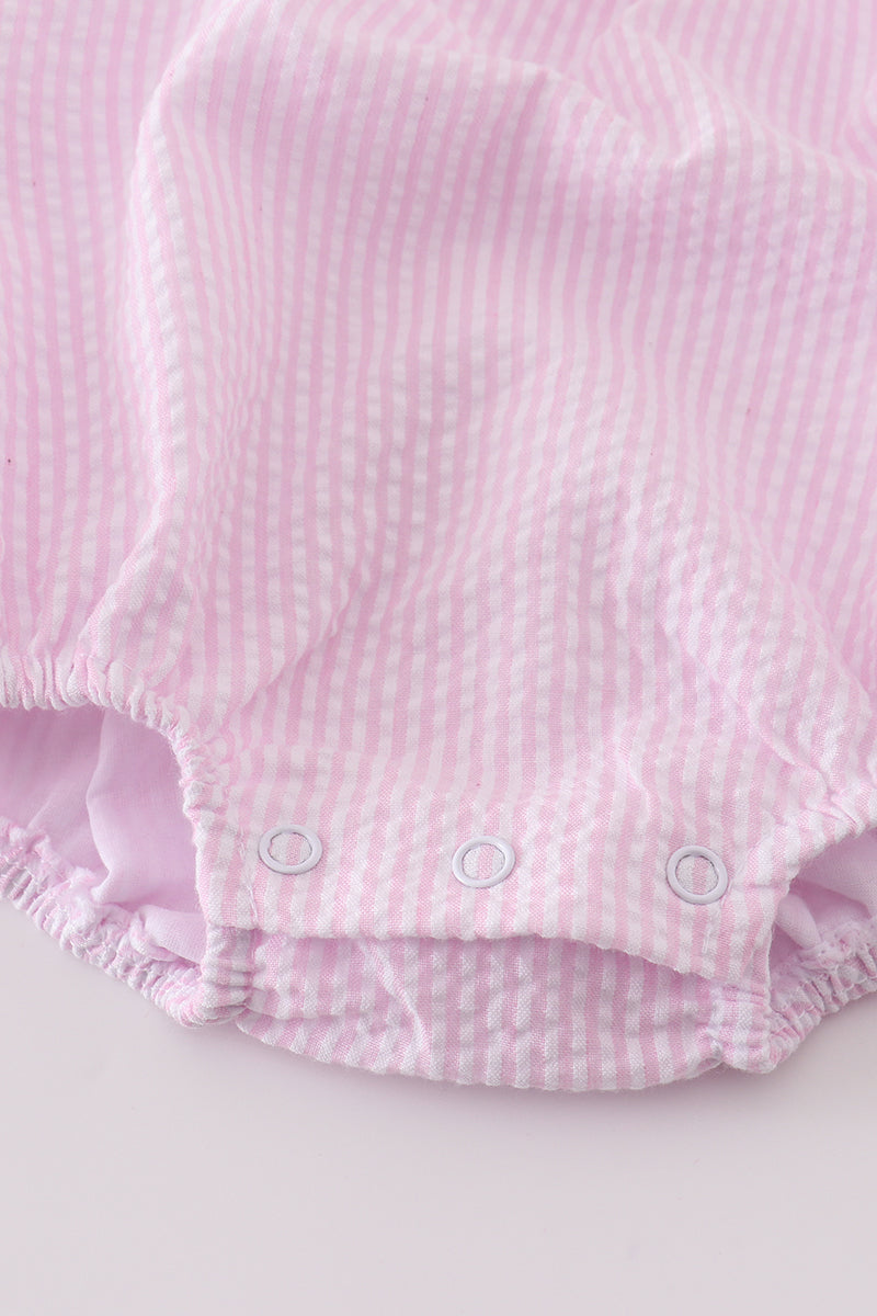 Premium pink stripe bunny embroidery girl bubble