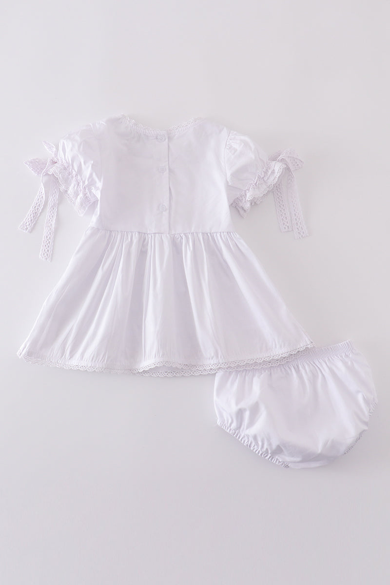 Premium white floral embroidery baby romper set