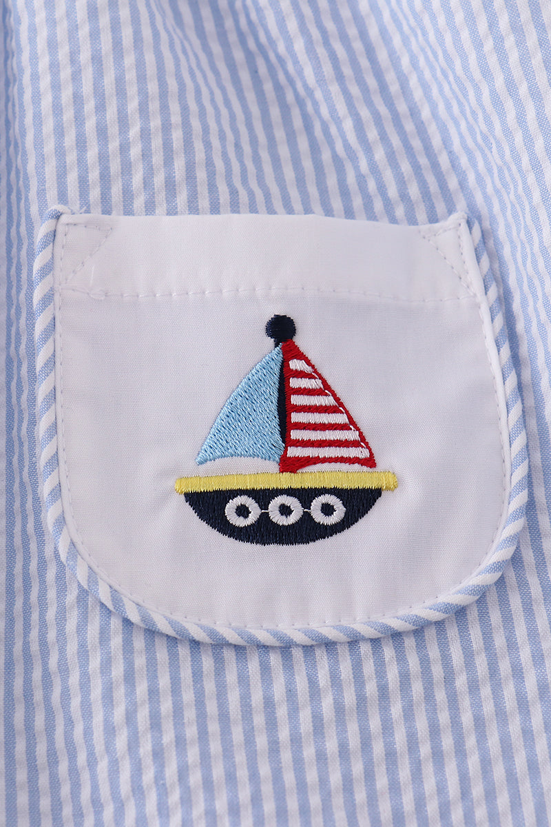 Premium Blue sailboat embroidery bloomer set