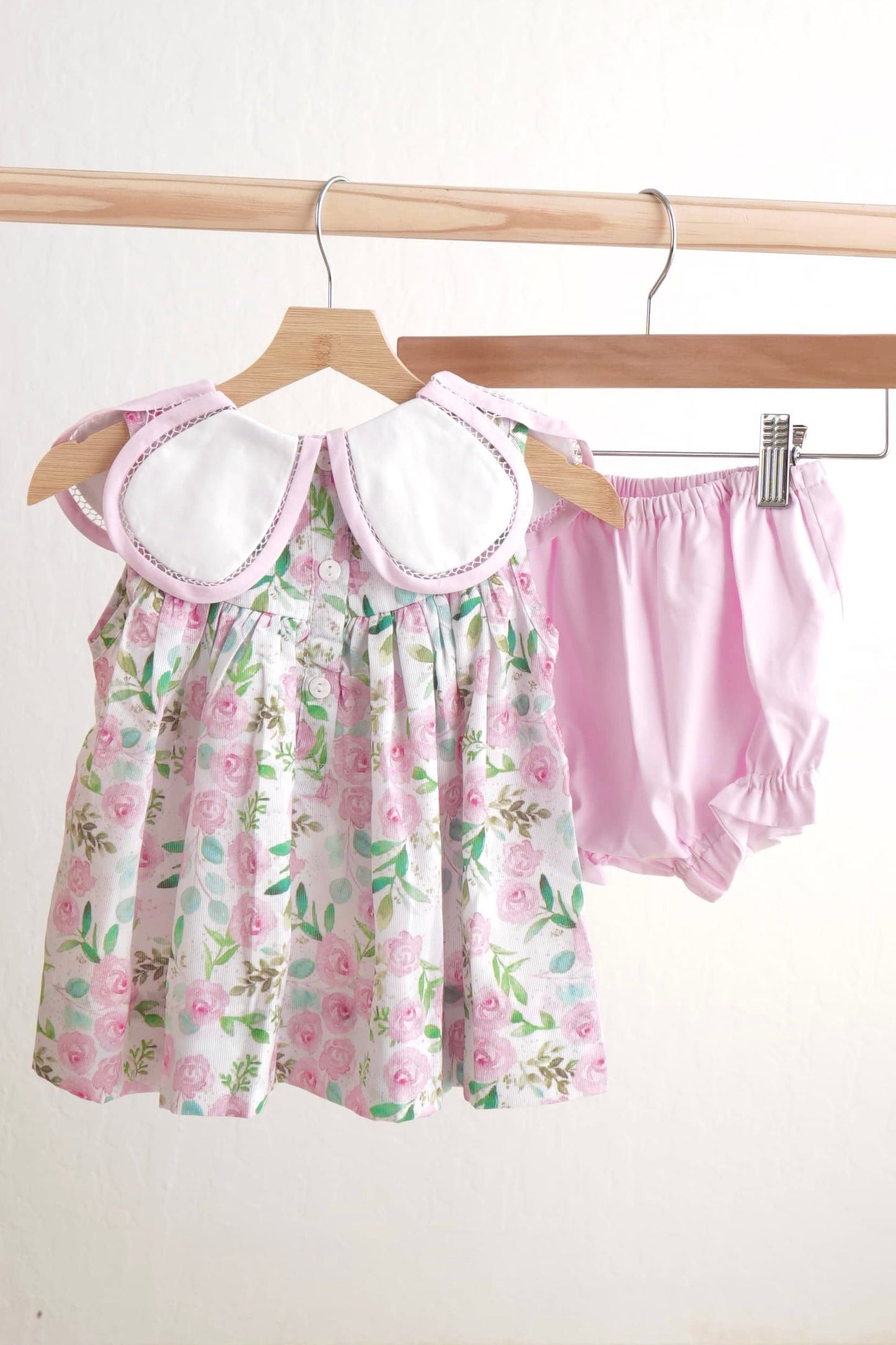 Pink easter cross embroidery floral girl set