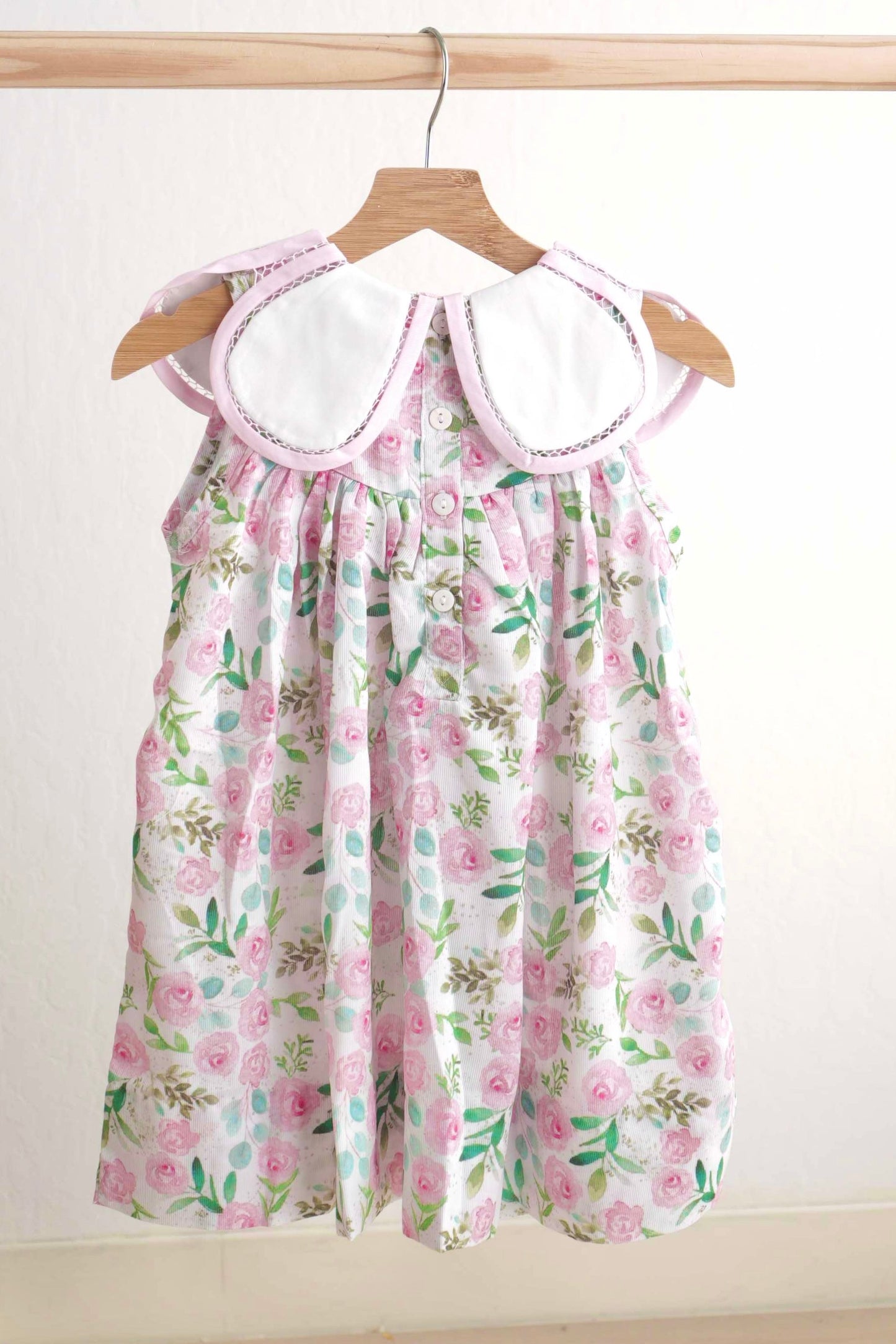 Pink easter cross embroidery floral girl dress