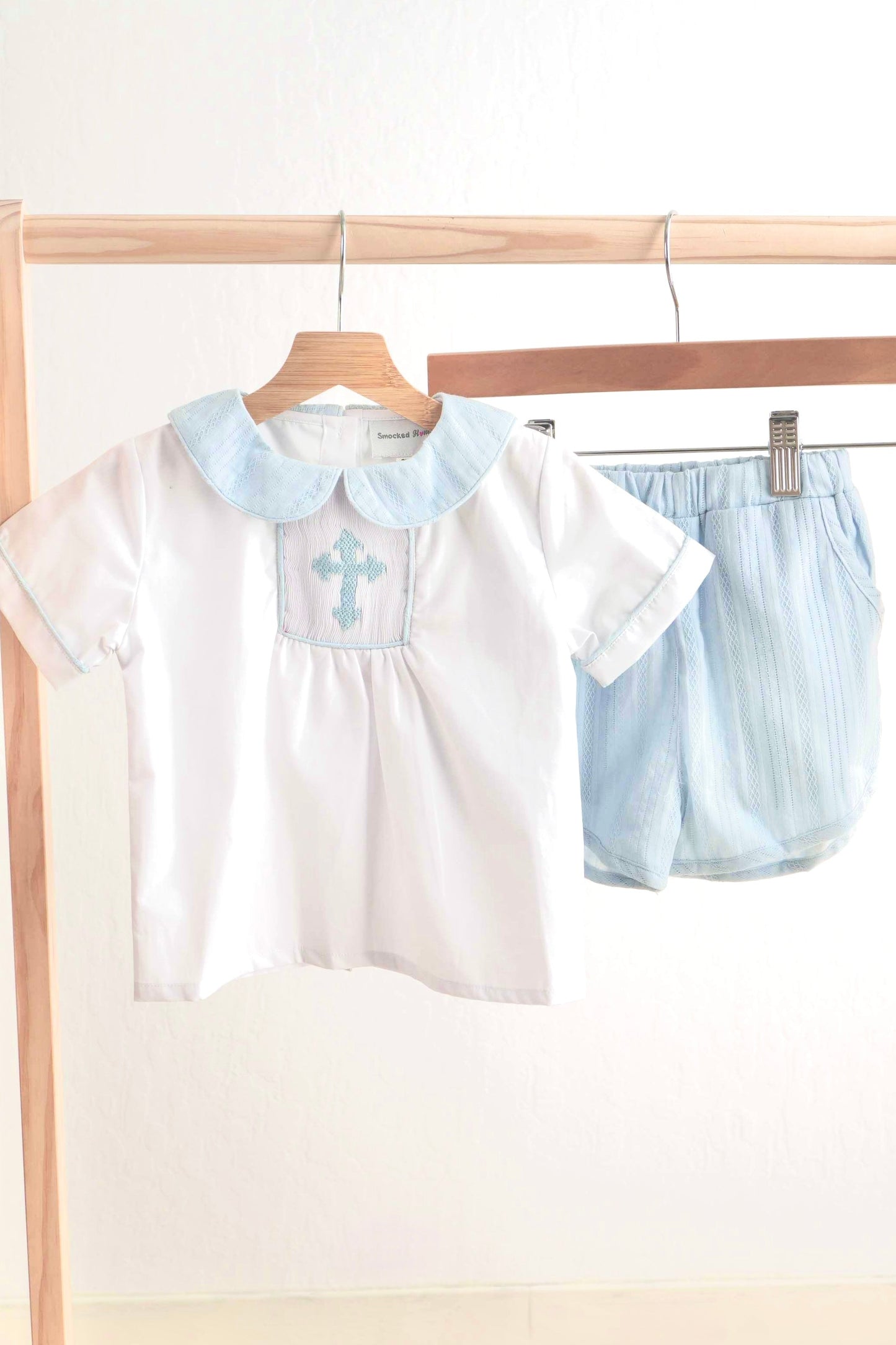 Blue easter cross hand-smocked boy set