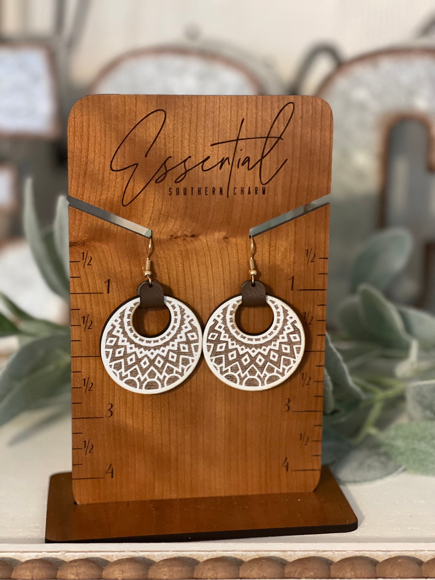 Mandala White Earrings - Laser Cut/Wooden