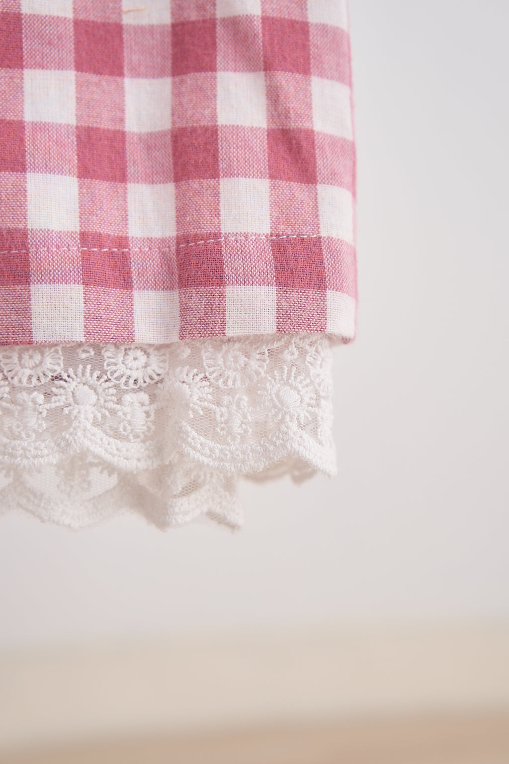 Pink gingham flannel lace  dress