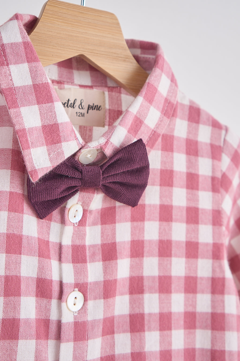 Pink gingham boy flannel button down shirt