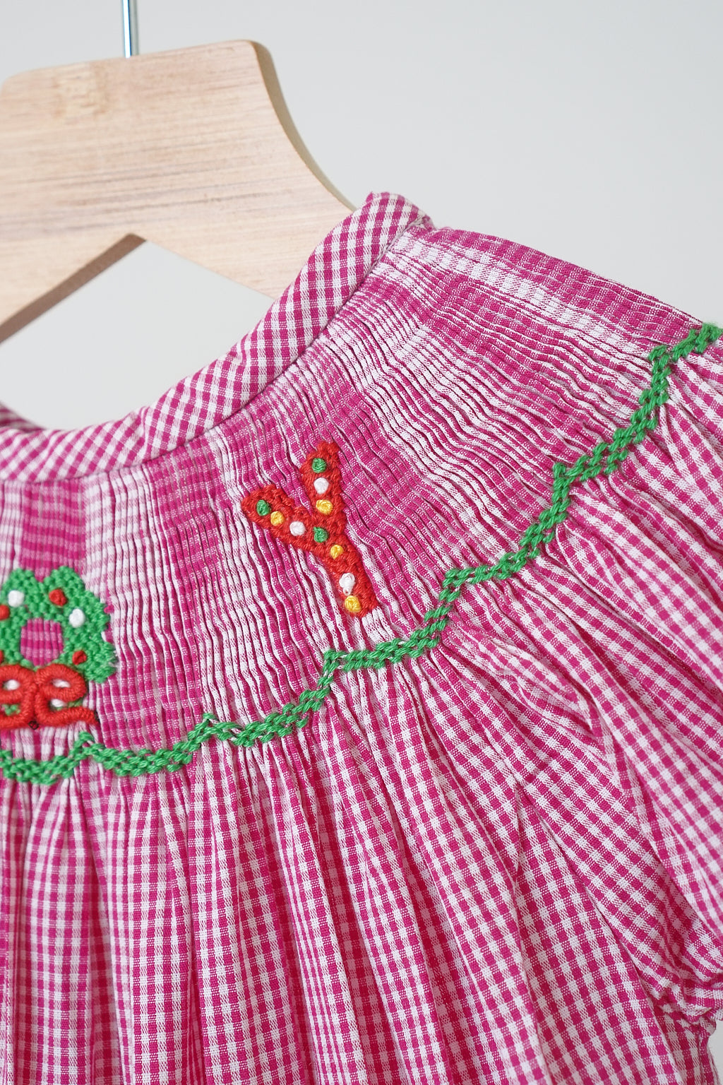 Pink joy hand smocked girl gingham romper