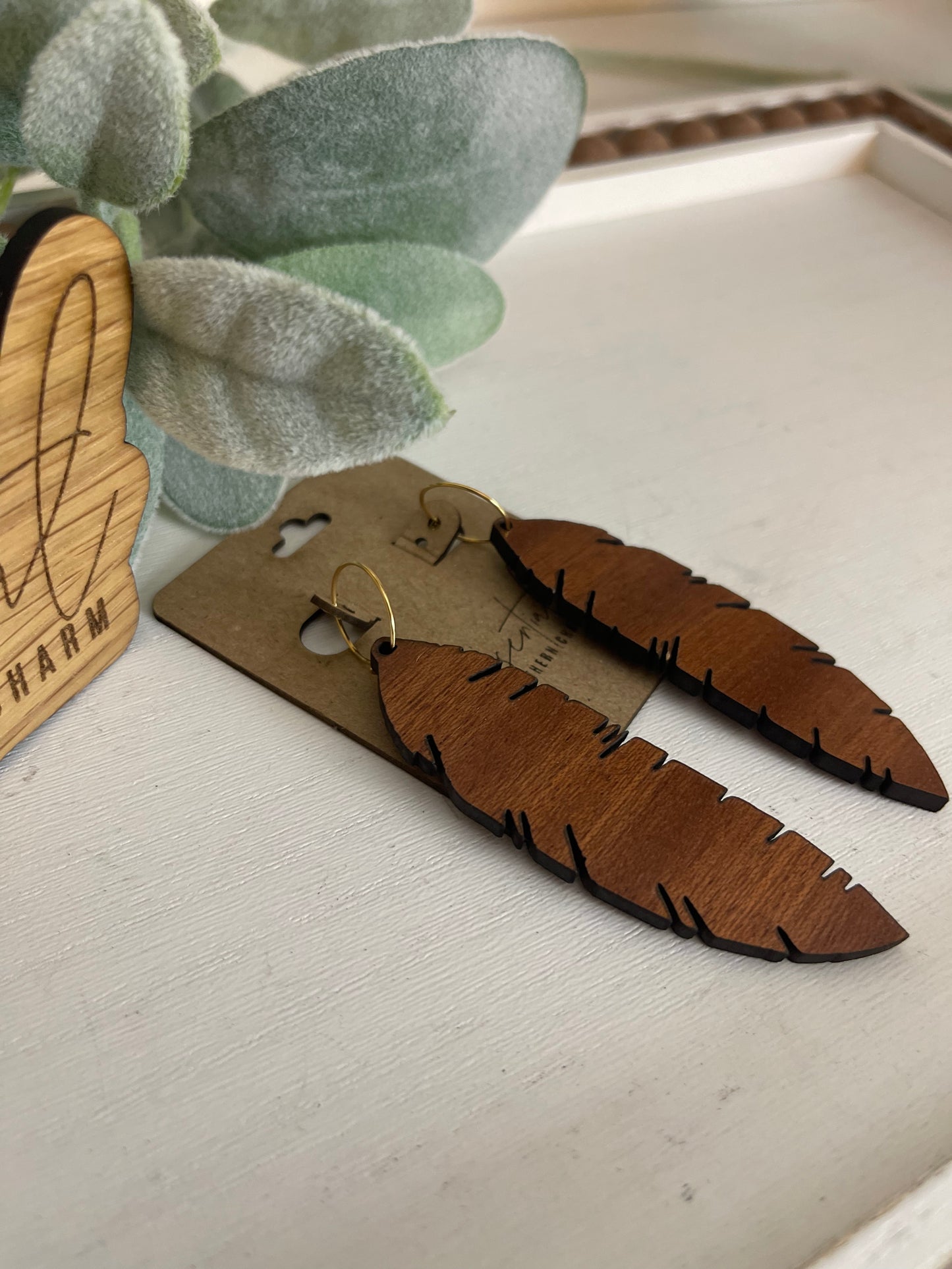 Wood Feather Earrings - Laser Cut