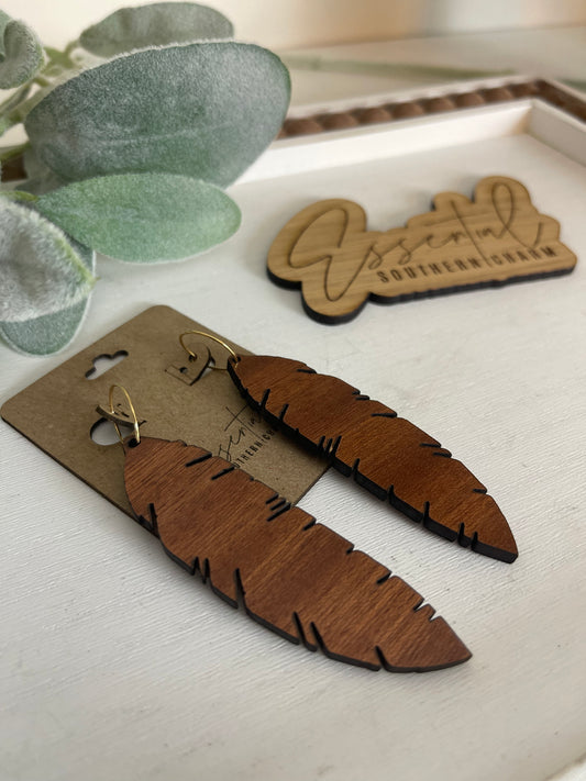 Wood Feather Earrings - Laser Cut