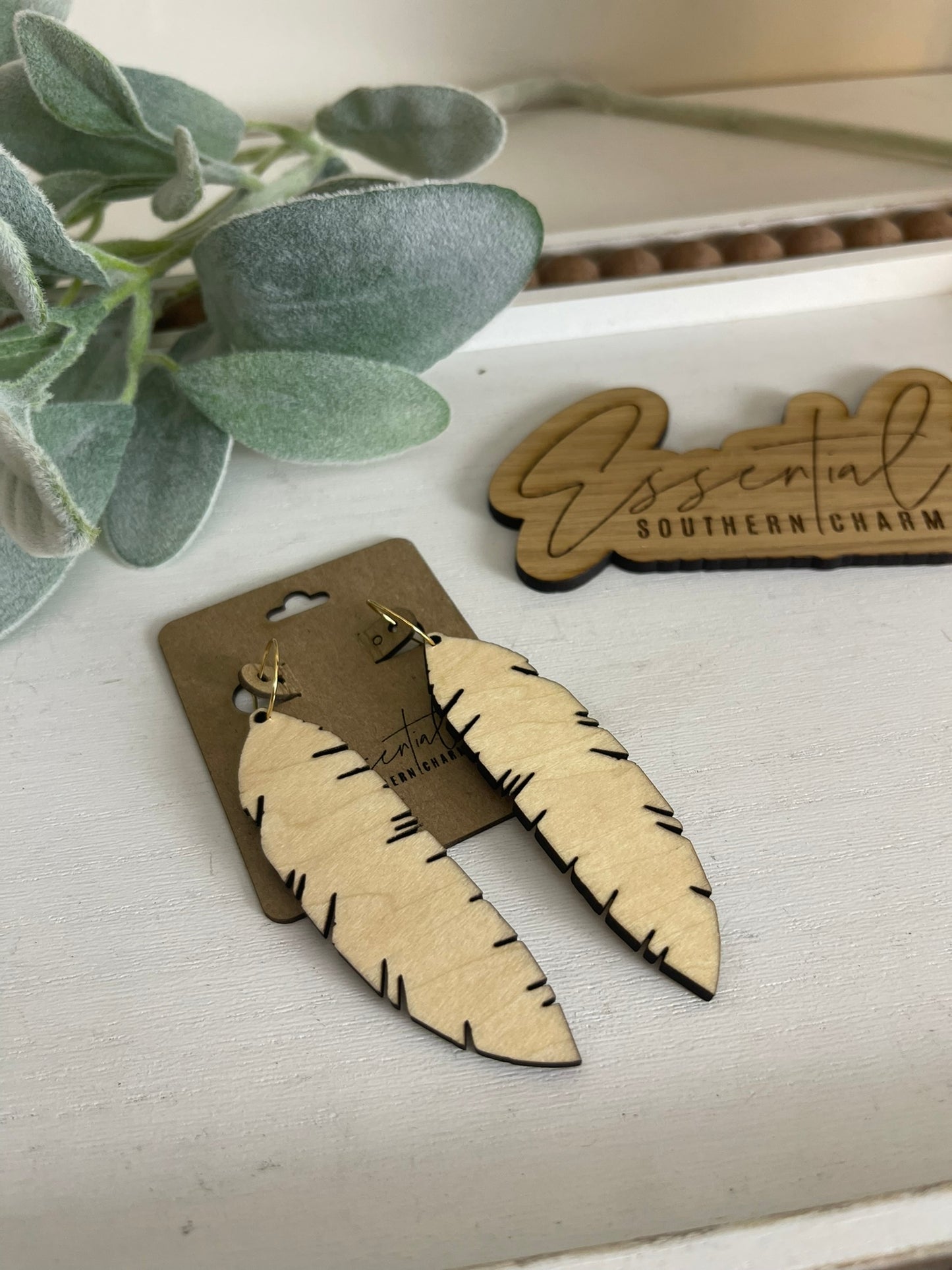 Wood Feather Earrings - Laser Cut