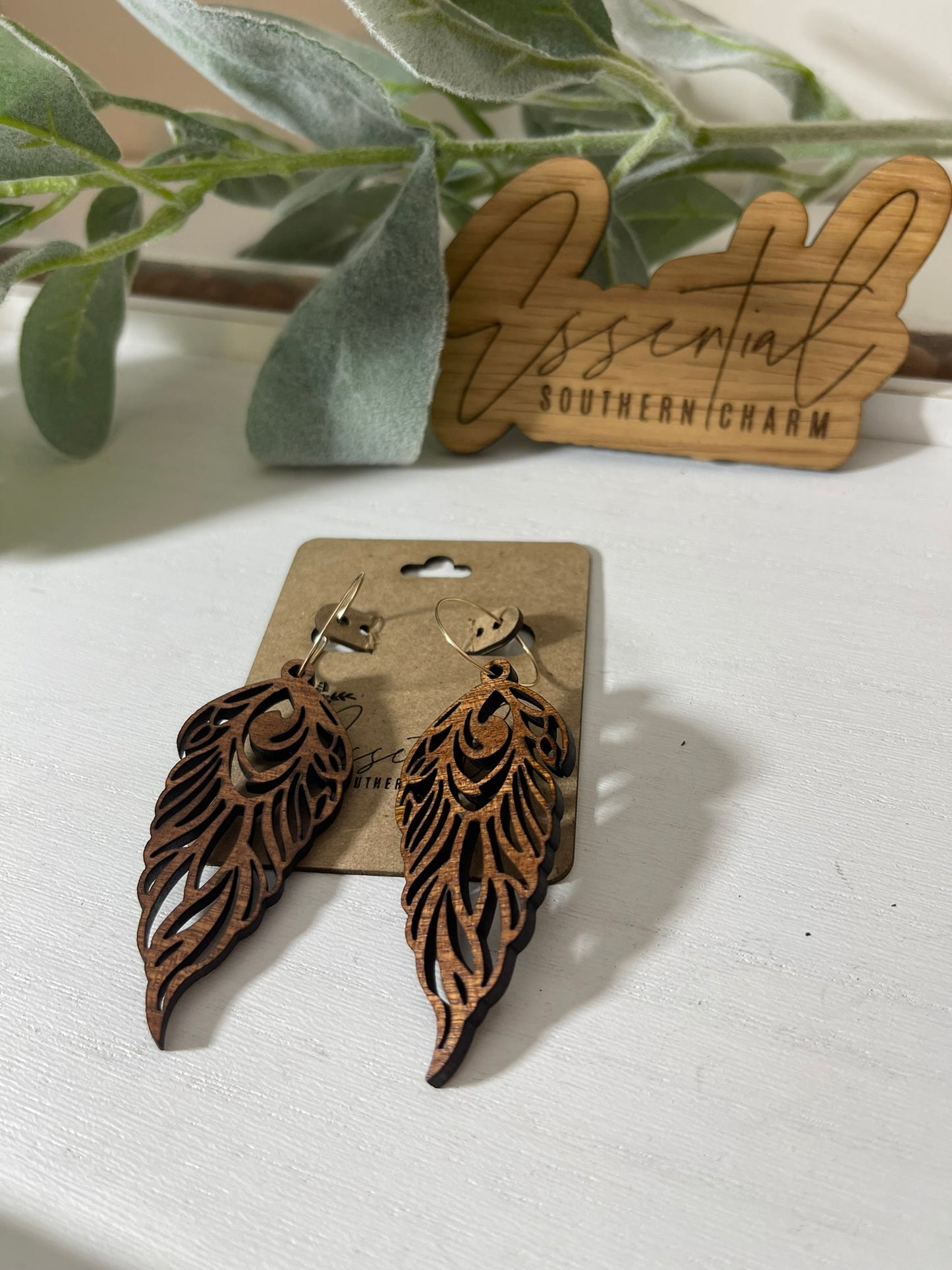 Wood Feather Earrings - Laser Cut