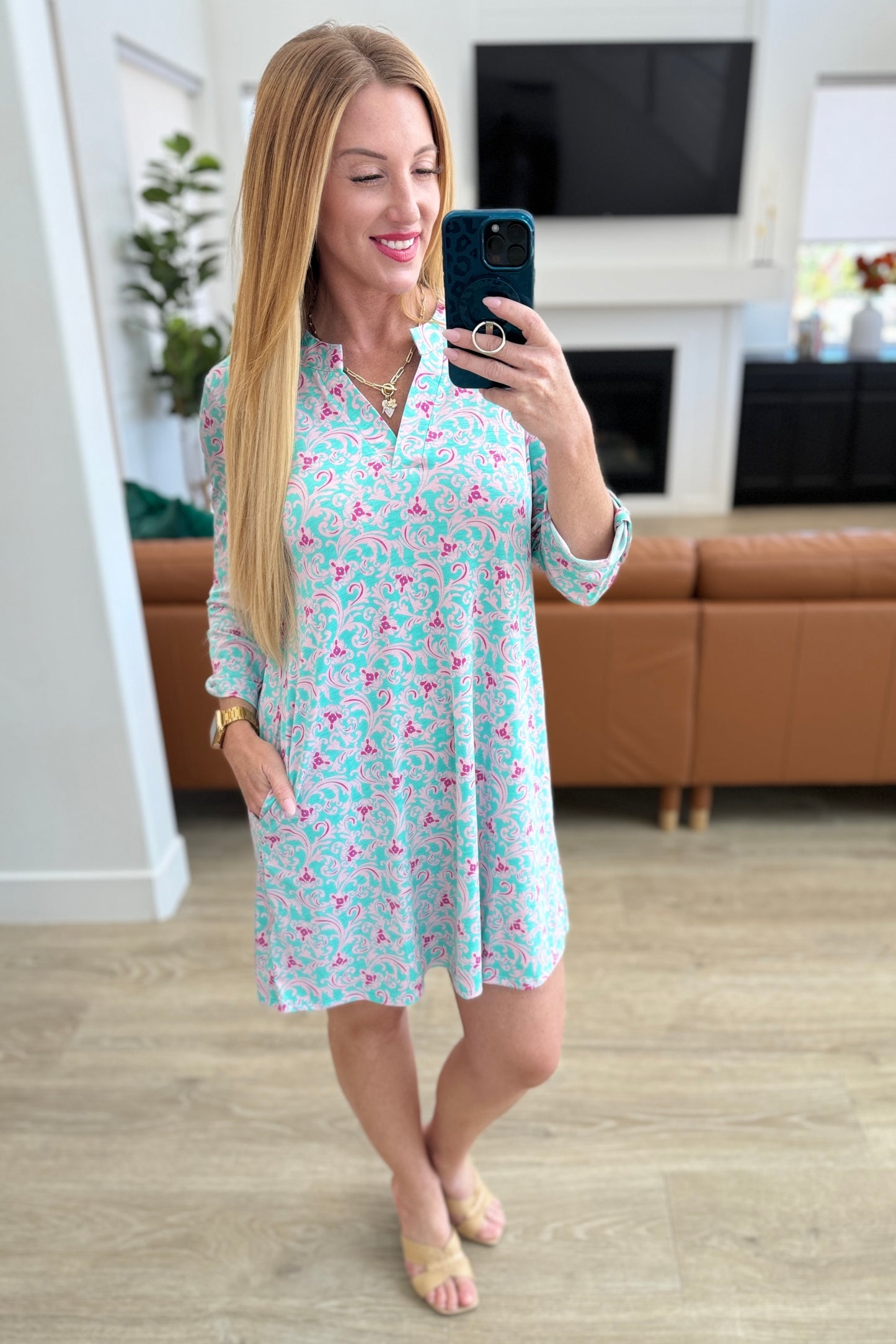 Lizzy Dress in Mint and Magenta