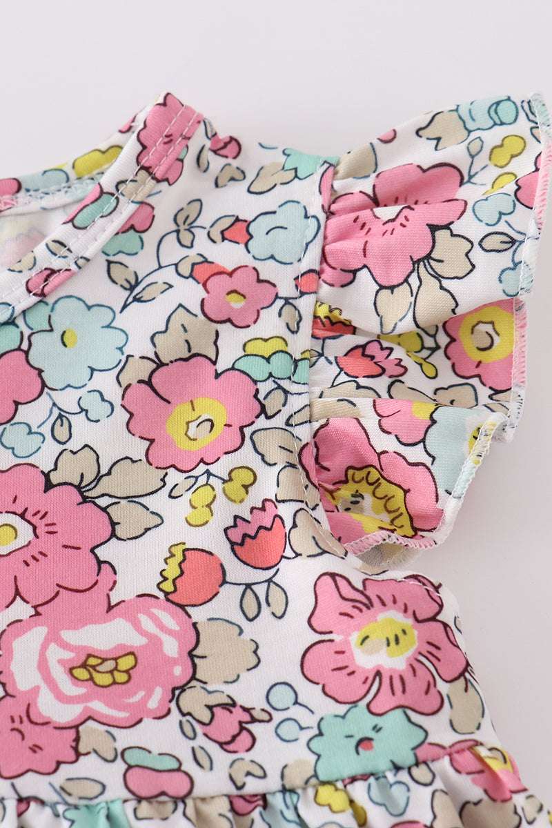 Pink floral print bloomer set