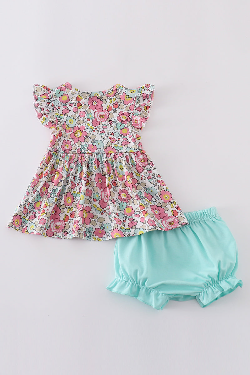 Pink floral print bloomer set