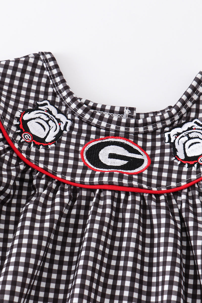 Bulldog embroidery gingham girl bubble