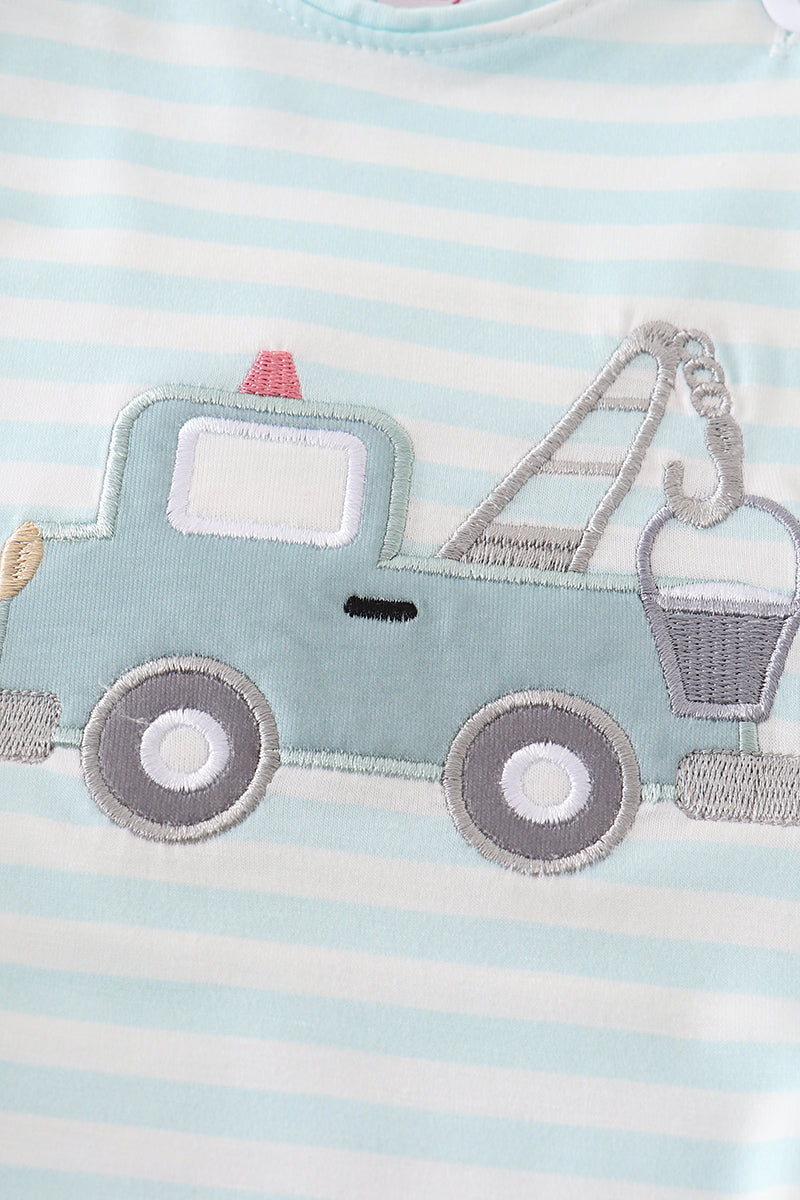 Blue stripe crane truck applique bubble