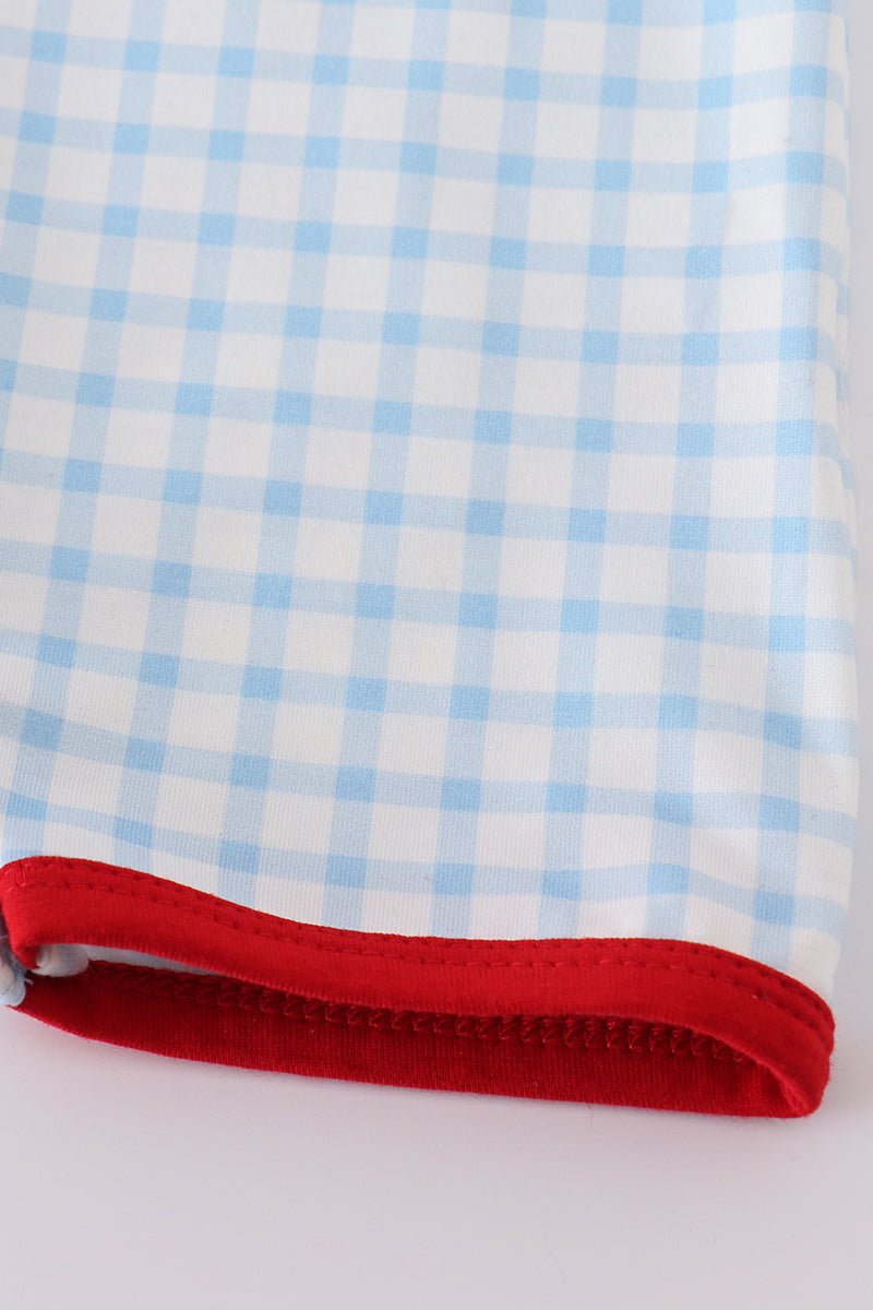 Blue flag embroidery gingham jonjon