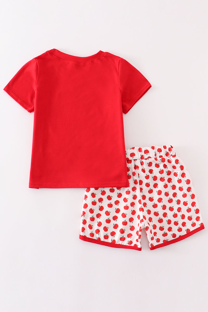 Red apple applique boy set