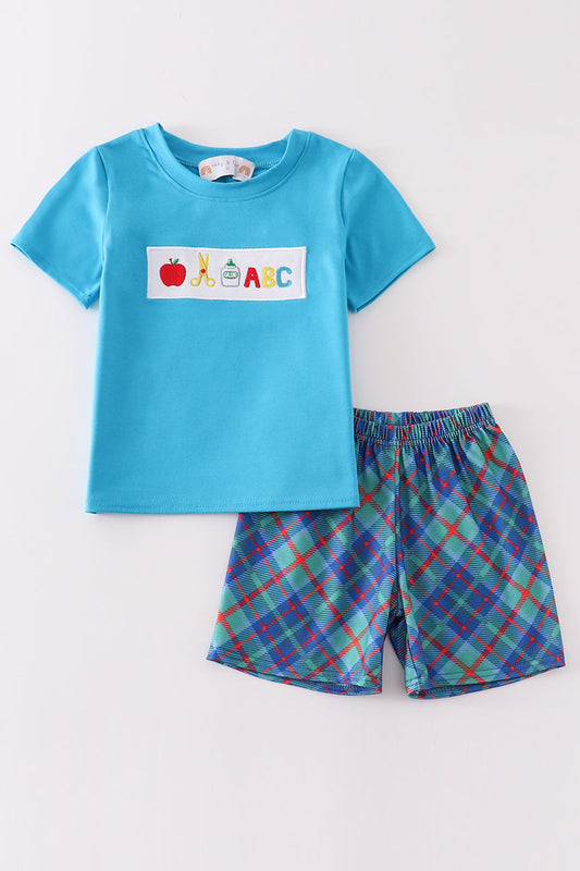 Blue apple ABC embroidery boy set