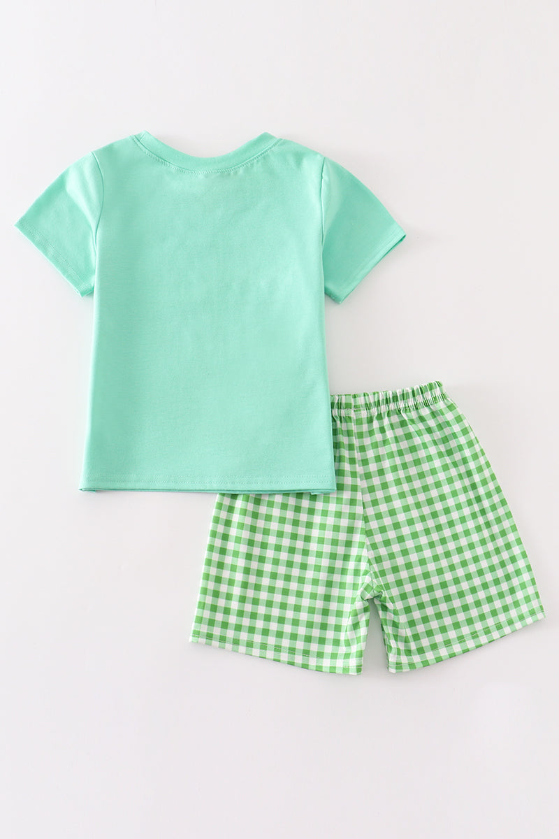 Green watermelon embroidery boy set