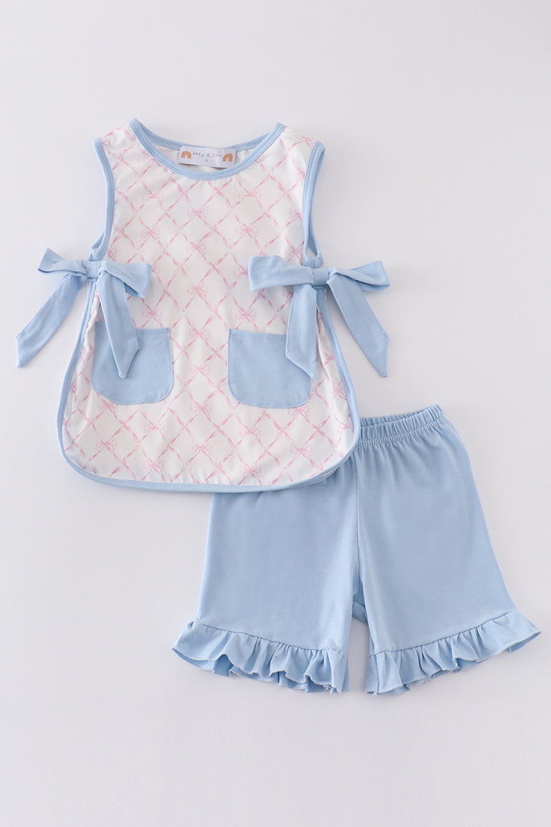 Pink bow girl shorts set