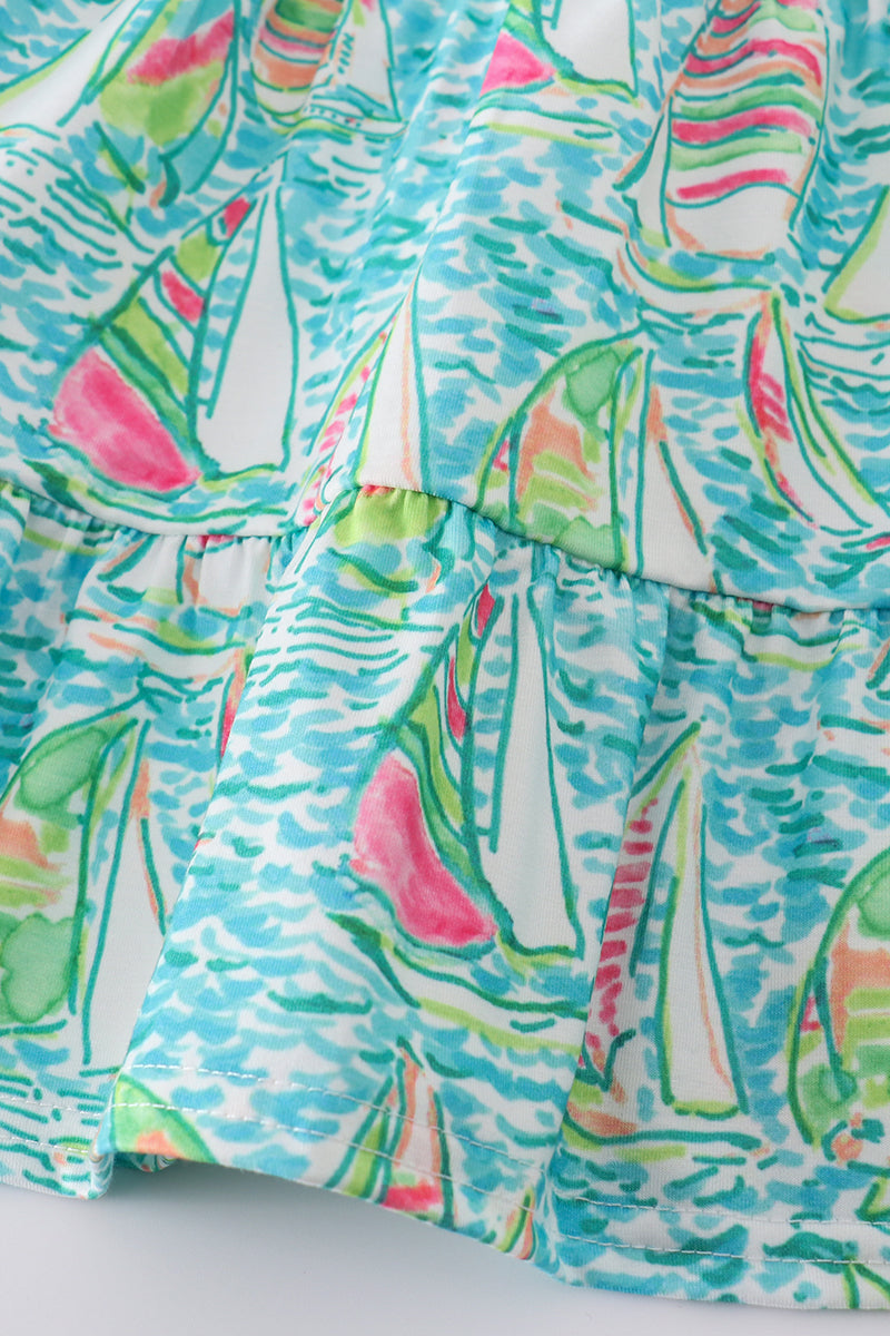 Teal sailboat serenity print mom&me tiered dress