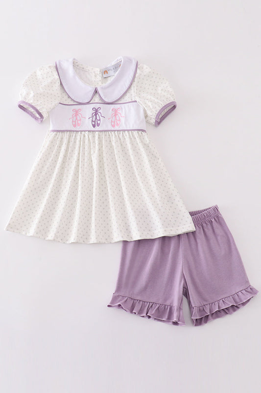 Purple ballet embroidery girl set