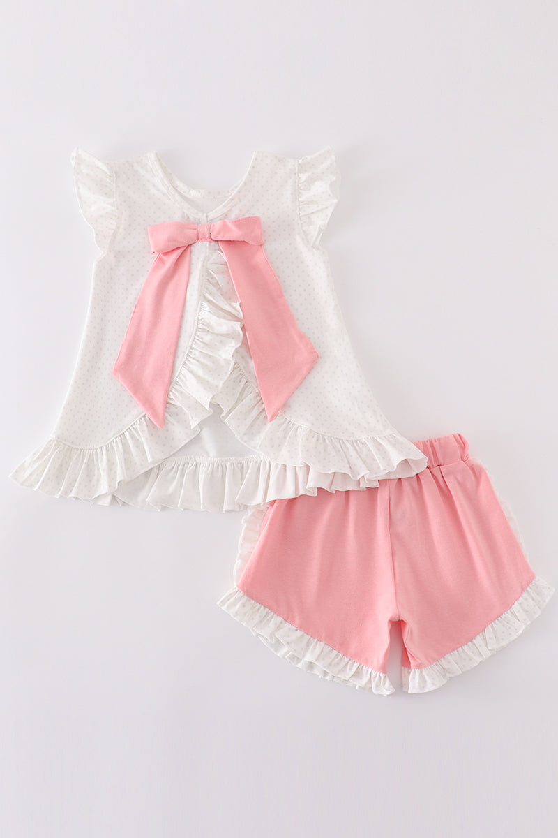 Pink bow carousel applique girl set