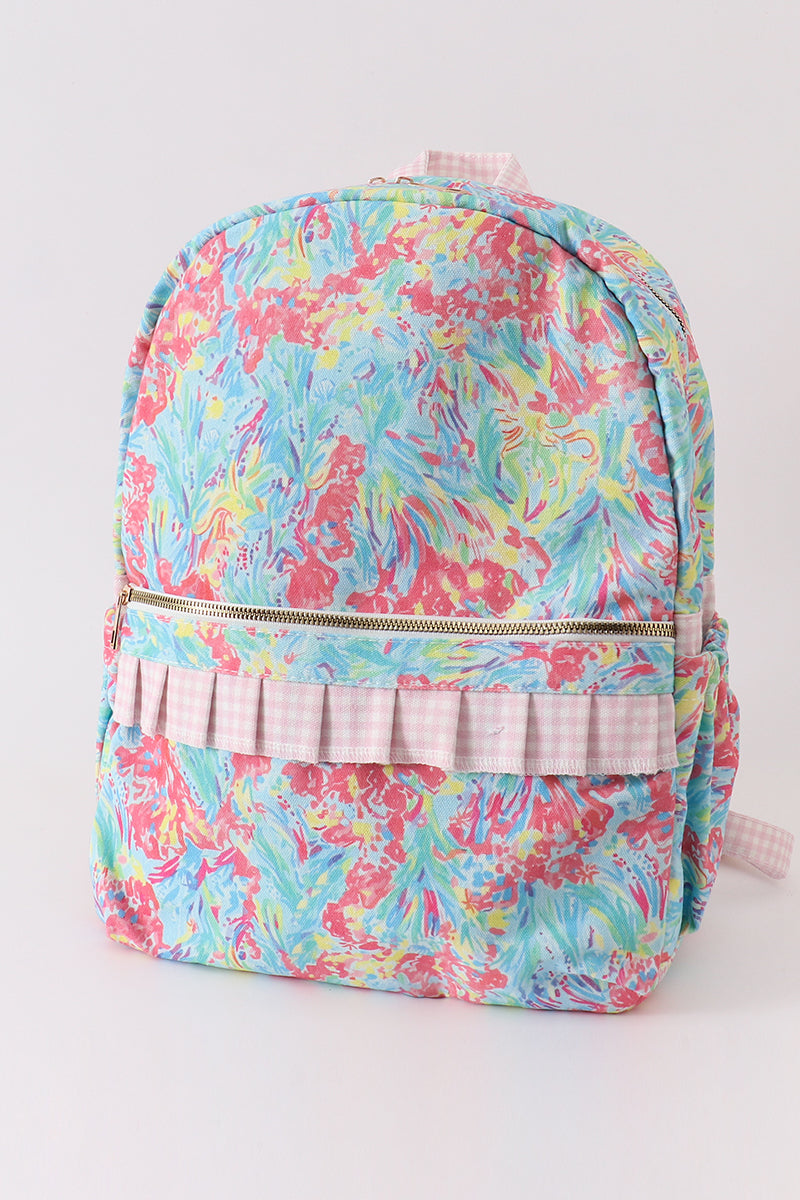 Green floral ruffle backpack