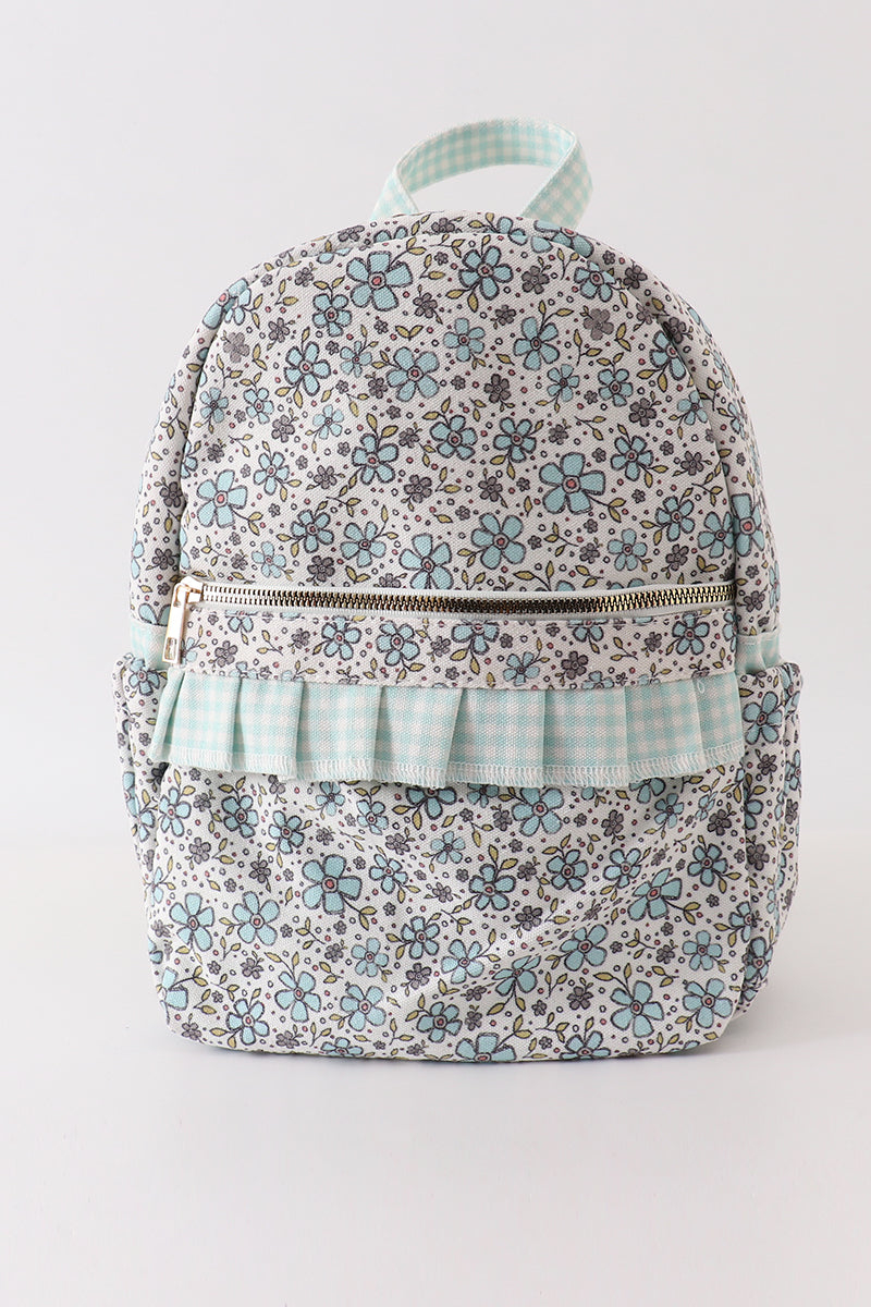 Green floral ruffle backpack