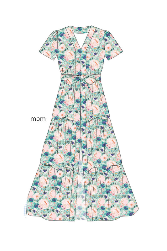 Green garden serenity print mom dress