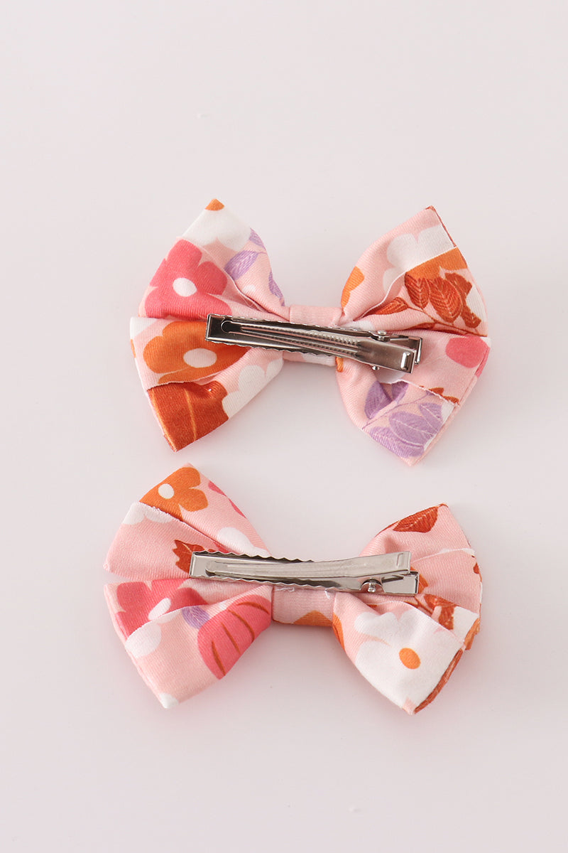 Pumpkin floral print 2pc hair bow