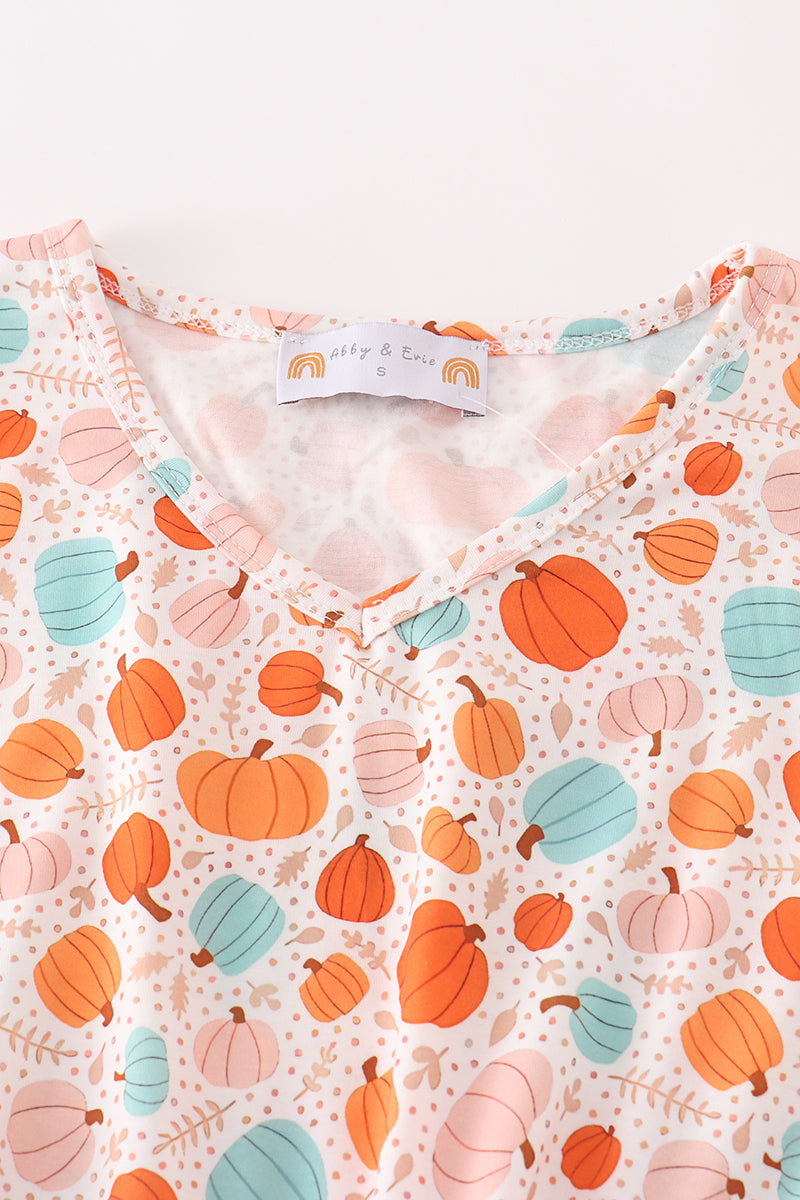 Orange pumpkin print mom dress