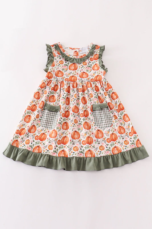 Green pumpkin ruffle dress