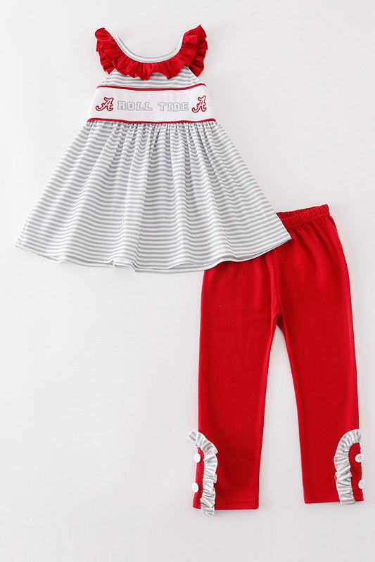 Maroon ROLL TIDE embroidery stripe girl set