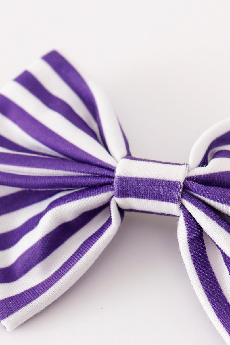 Purple stripe piggie hair bow