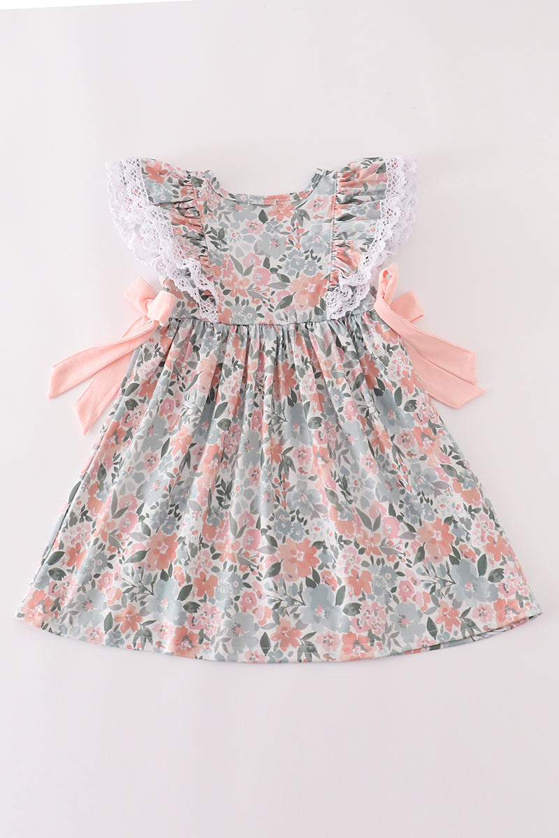 Floral bow pumpkin applique dress