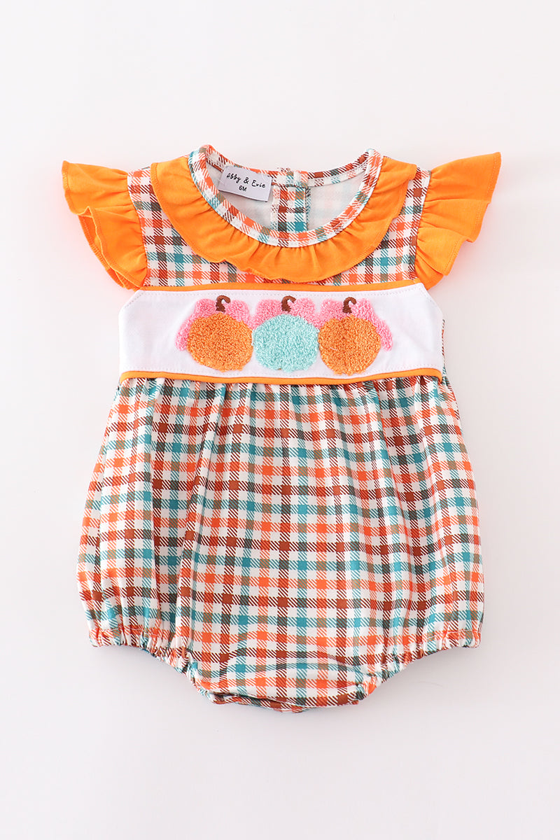 Pumpkin french knot gingham girl bubble