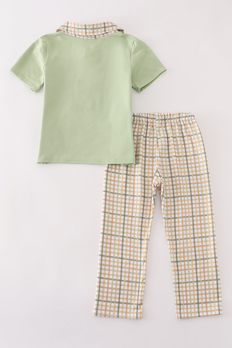 Sage pumpkin french knot boy pants set