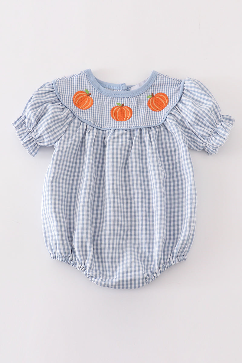 Blue gingham pumpkin embroidery girl bubble