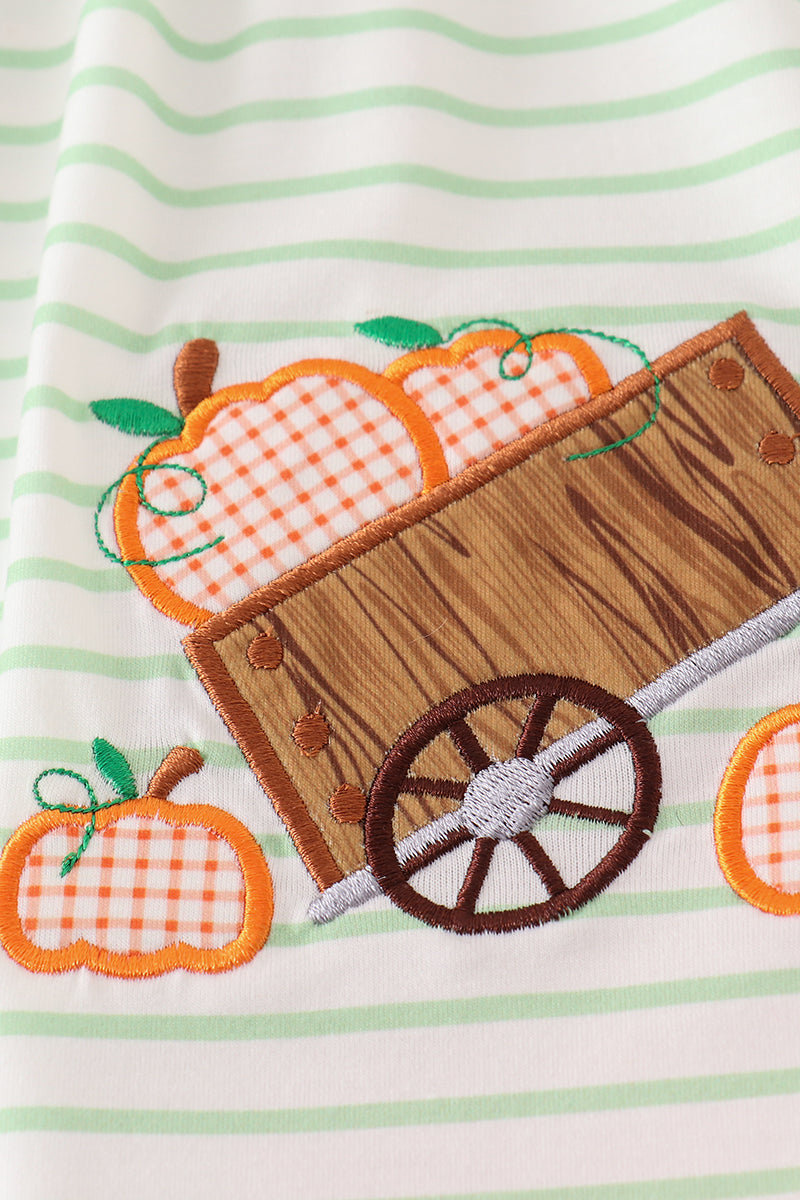 Orange wheelbarrow pumpkin applique girl set