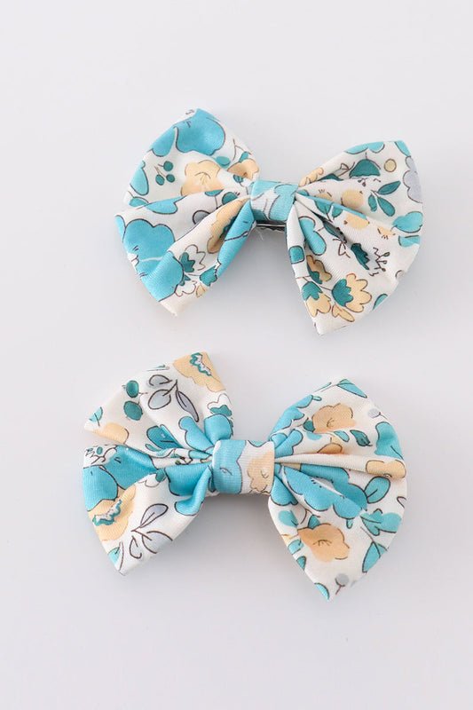 Blue aqua meadow girl piggie hair bow