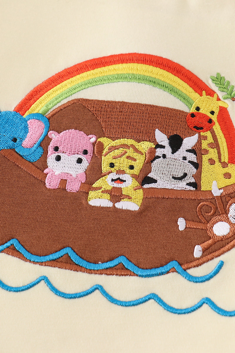 Yellow noah's ark applique boy set