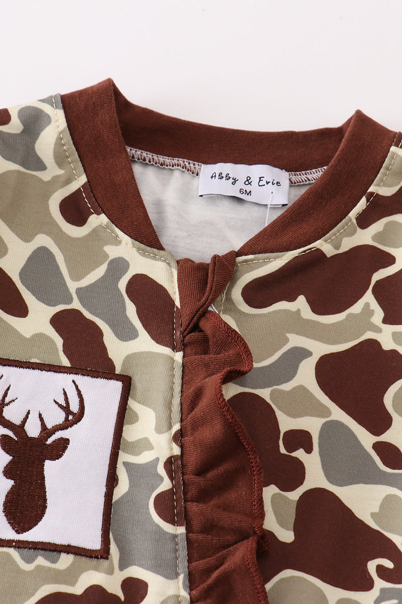 Camouflage antler embroidery girl romper