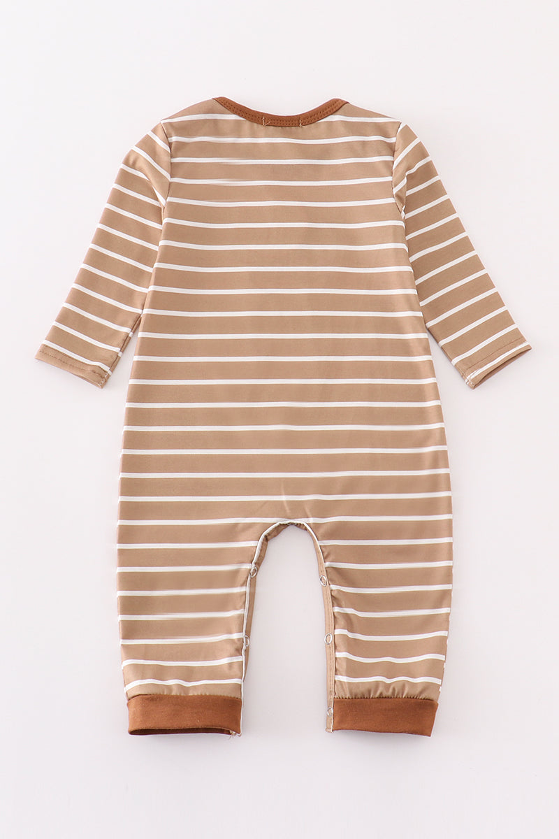 Brown stripe antler applique boy romper